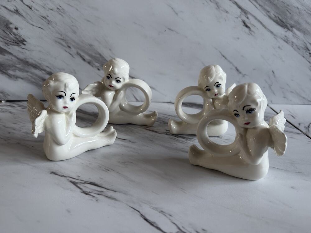 VTG 80s Set of 4 Cherub Angel Napkin Rings Porcelain — Kitschy Whimsical
